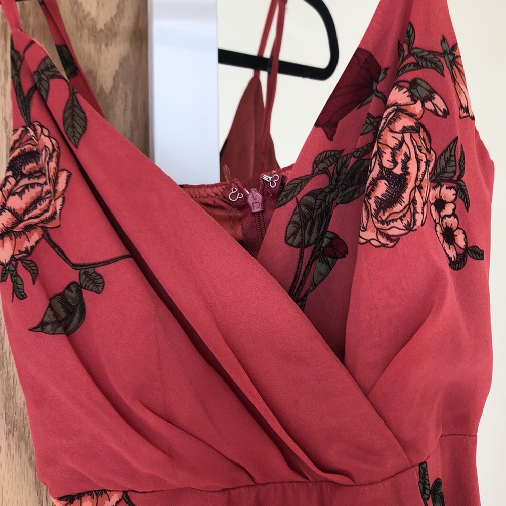 Red/Orange and floral chiffon midi dress